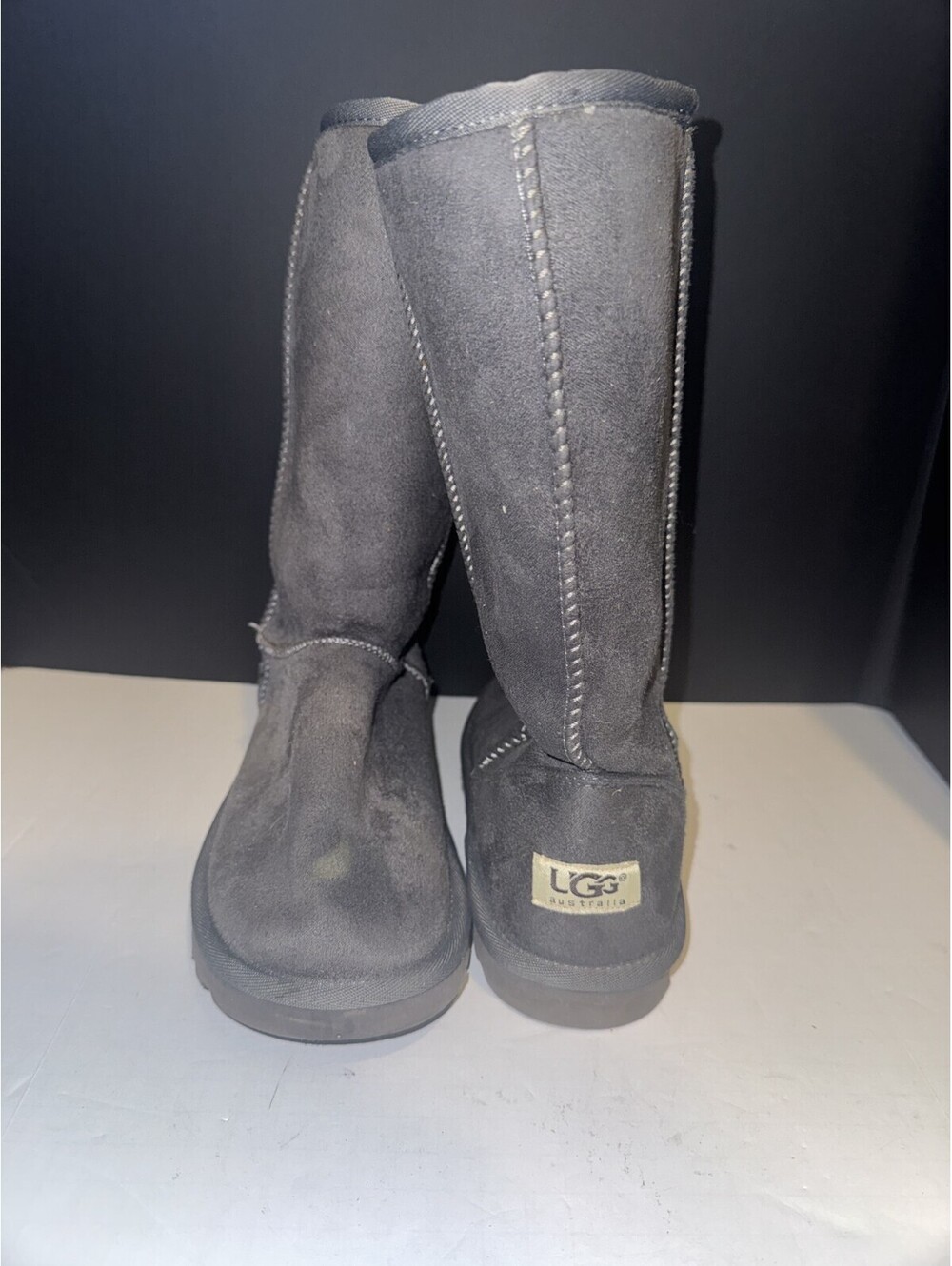 UGG Gray Suede Mid-Calf Pull On Lined Snow Boots Women's SZ 8 See Stain